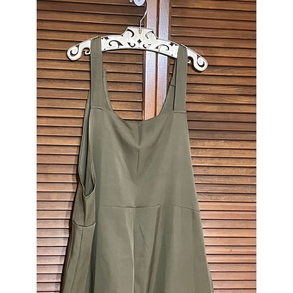 Womens Olive Green Wide Leg Overalls Jumpsuit 2X Cotton Blend Square Neck Pocket - Picture 5 of 8